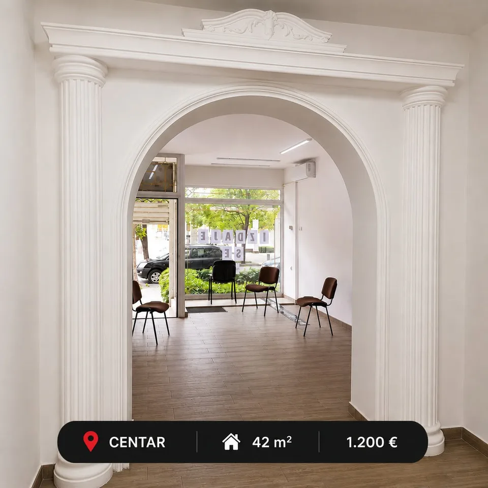 🏢 Izdaje se poslovni prostor *** 📍 Centar, Podgorica 📐 42 m² 🏢 Visoko prizemlje 💶 1.200 €